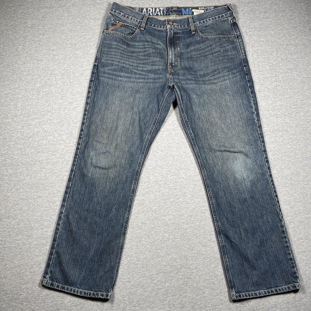 Ariat M2 Jeans Mens 35x29 Blue Medium Wash Relaxed Boot Bootcut Western Cowboy